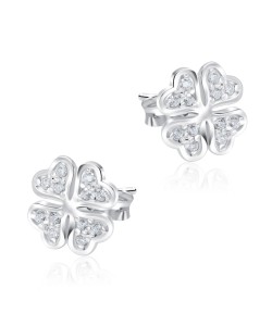 Leaf Clover Shaped CZ Silver Stud Earring STS-5159